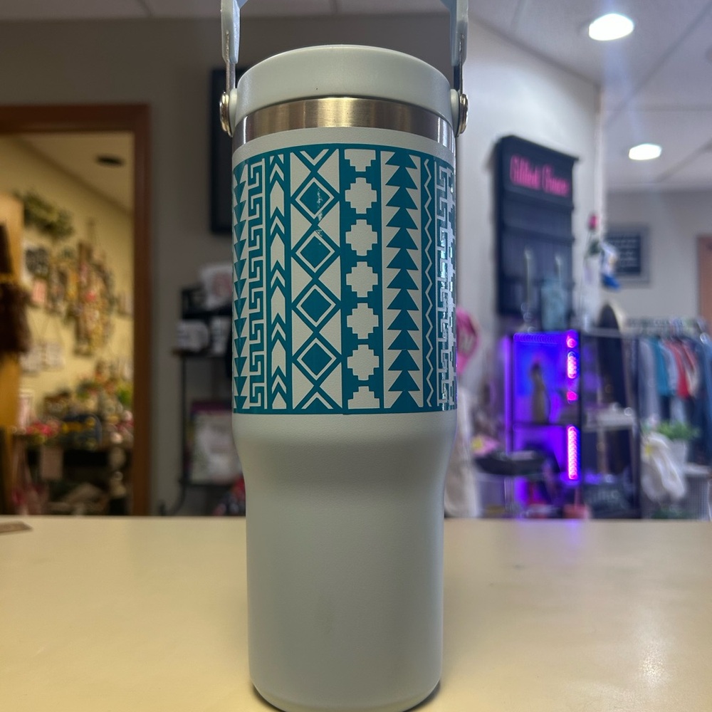 Turquoise Pattern on light blue Tumbler